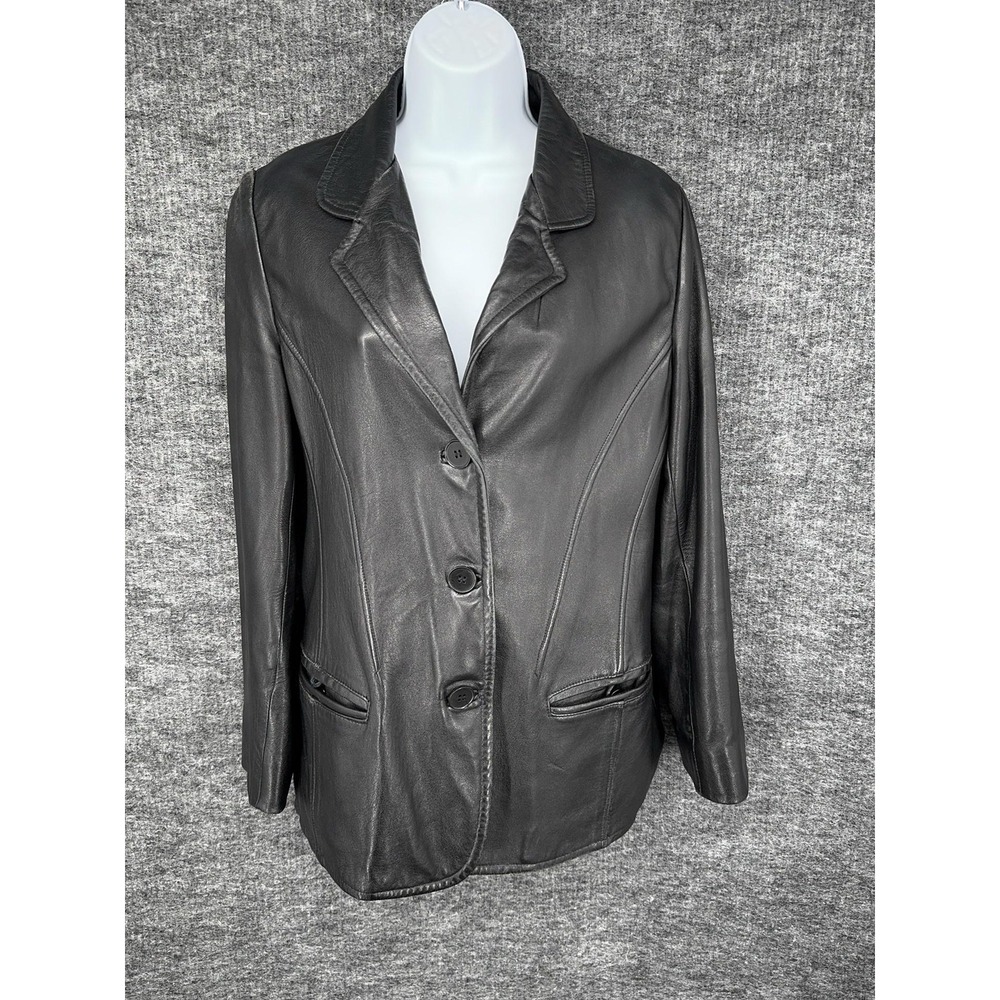Vintage Donna Karan New York Blazer Womens 4 Black Leather Lined Jacket
